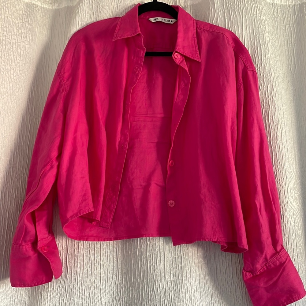 Hot pink Large linen button up